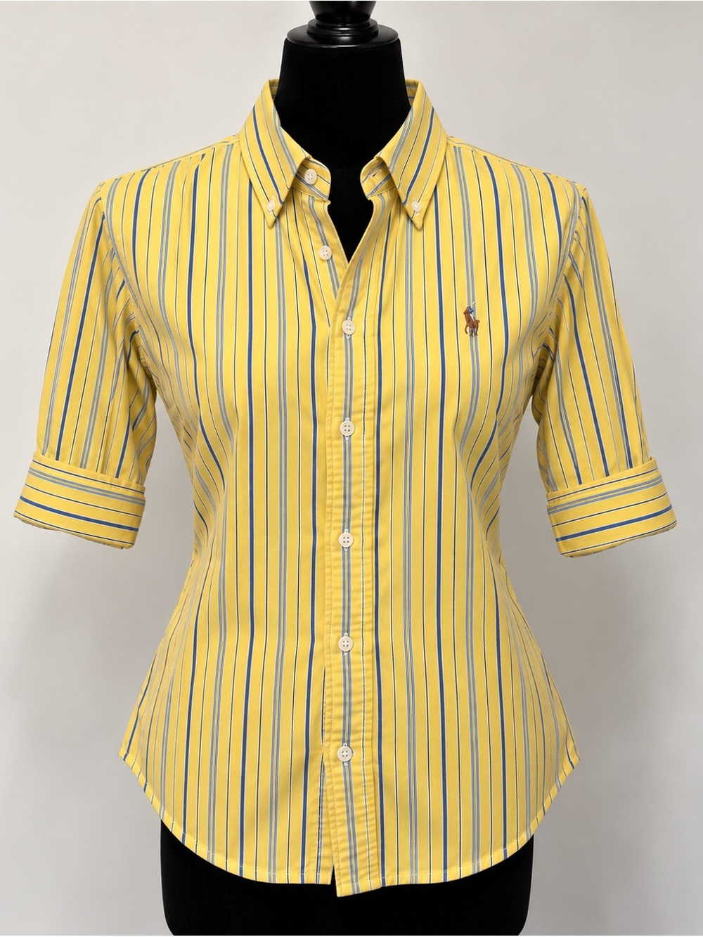 Ralph Lauren Sport Yellow Blue Striped Slim Fit Shirt Women’s Size 14